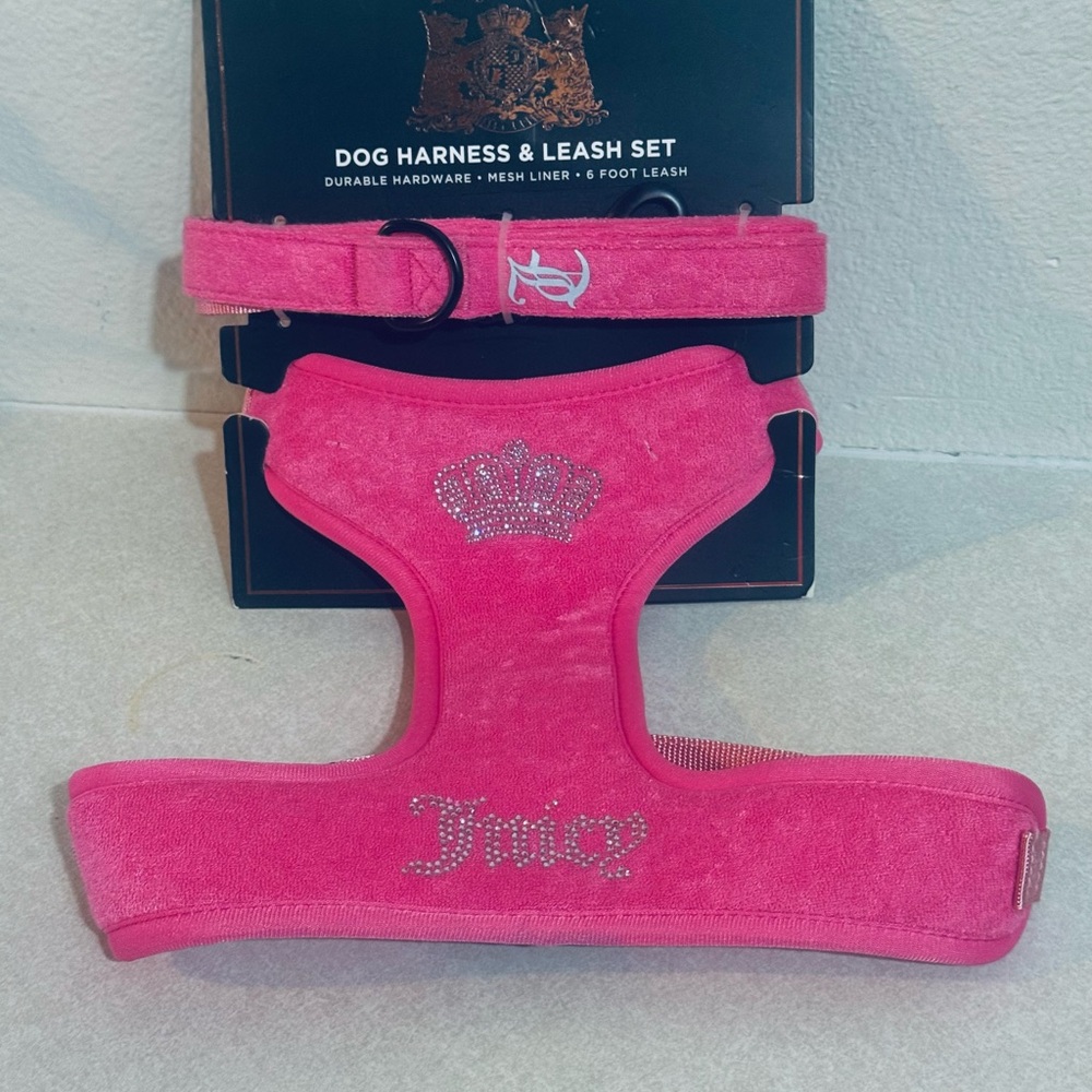 Juicy Couture Pink Rhinestone Dog Harness and Leash